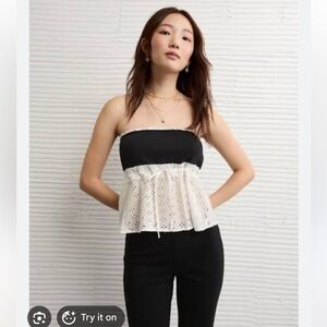 American Eagle Outfitters Black and White Eyelet tube top